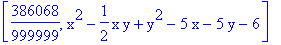 [386068/999999, x^2-1/2*x*y+y^2-5*x-5*y-6]